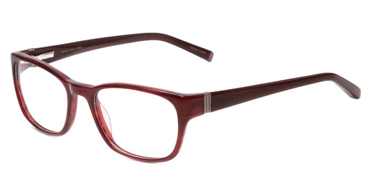 Profile View of Jones New York J748 Designer Progressive Lens Blue Light Blocking Eyeglasses in Ruby Crystal Red Silver Unisex Oval Full Rim Acetate 51 mm with Blue Light Zone functionality illustration laid over the lens