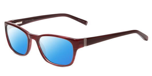 Profile View of Jones New York J748 Designer Polarized Sunglasses with Custom Cut Blue Mirror Lenses in Ruby Crystal Red Silver Unisex Oval Full Rim Acetate 51 mm