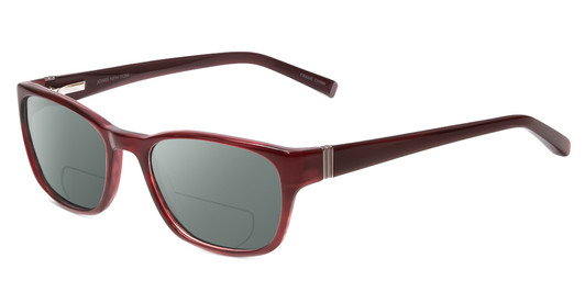 Profile View of Jones New York J748 Designer Polarized Reading Sunglasses with Custom Cut Powered Smoke Grey Lenses in Ruby Crystal Red Silver Unisex Oval Full Rim Acetate 51 mm