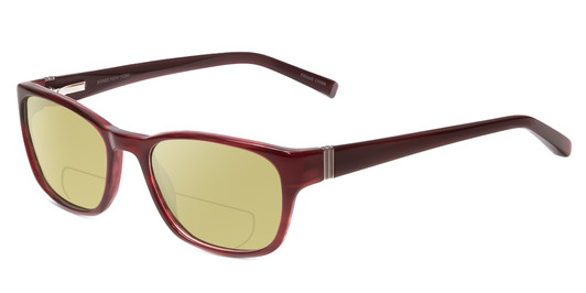 Profile View of Jones New York J748 Designer Polarized Reading Sunglasses with Custom Cut Powered Sun Flower Yellow Lenses in Ruby Crystal Red Silver Unisex Oval Full Rim Acetate 51 mm