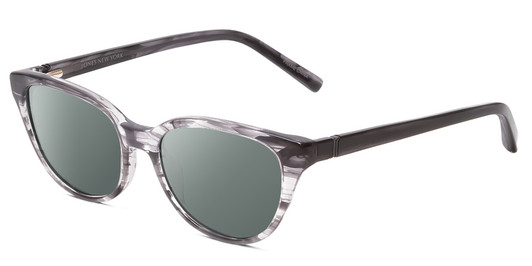 Profile View of Jones New York J760 Designer Polarized Sunglasses with Custom Cut Smoke Grey Lenses in Grey Marble Horn Unisex Cateye Full Rim Acetate 53 mm
