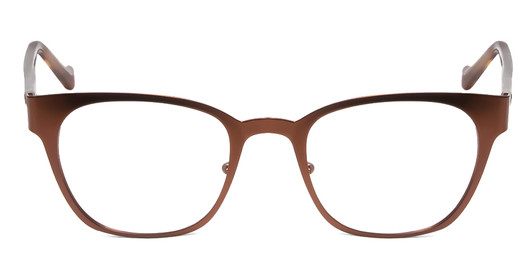 Front View of Lucky Brand D106 Designer Progressive Lens Prescription Rx Eyeglasses in Brown Satin Tortoise Havana Brown Gold Ladies Classic Full Rim Metal 49 mm