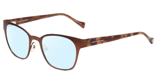Profile View of Lucky Brand D106 Designer Blue Light Blocking Eyeglasses in Brown Satin Tortoise Havana Brown Gold Ladies Classic Full Rim Metal 49 mm