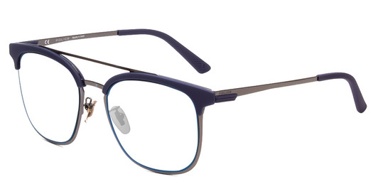 Profile View of Police SPL569 Crossover 1 Designer Progressive Lens Prescription Rx Eyeglasses in Gunmetal Navy Blue Unisex Retro Full Rim Metal 54 mm