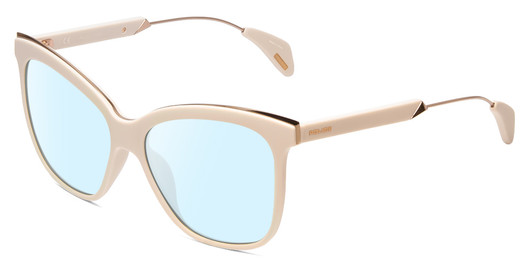 Profile View of Police SPL621 Affair-2 Designer Blue Light Blocking Eyeglasses in Ivory White Unisex Cateye Full Rim Acetate 56 mm