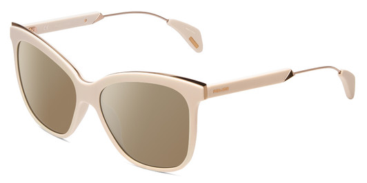 Profile View of Police SPL621 Affair-2 Designer Polarized Sunglasses with Custom Cut Amber Brown Lenses in Ivory White Unisex Cateye Full Rim Acetate 56 mm