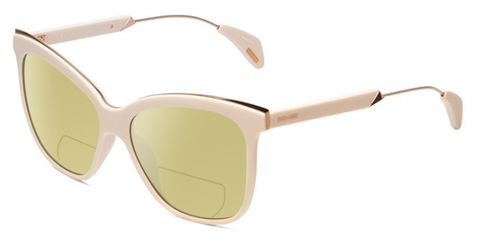 Profile View of Police SPL621 Affair-2 Designer Polarized Reading Sunglasses with Custom Cut Powered Sun Flower Yellow Lenses in Ivory White Unisex Cateye Full Rim Acetate 56 mm