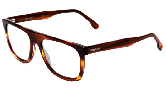 Profile View of Carrera Browline Designer Blue Light Blocking Eyeglasses in Red Horn Marble Brown Yellow Unisex Classic Full Rim Acetate 56 mm