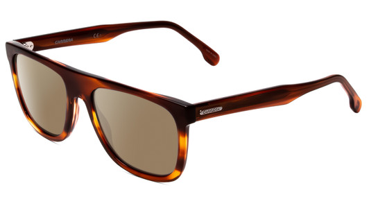 Profile View of Carrera Browline Designer Polarized Sunglasses with Custom Cut Amber Brown Lenses in Red Horn Marble Brown Yellow Unisex Classic Full Rim Acetate 56 mm