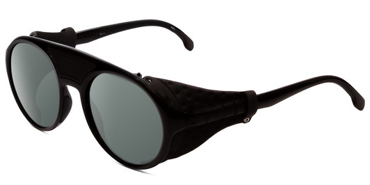 Profile View of Carrera Hyperfit Designer Polarized Sunglasses with Custom Cut Smoke Grey Lenses in Black Gray Leather Side Shield Unisex Square Full Rim Acetate 54 mm