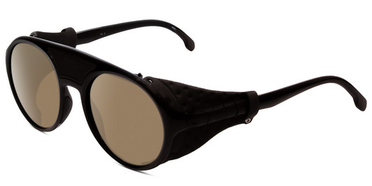 Profile View of Carrera Hyperfit Designer Polarized Sunglasses with Custom Cut Amber Brown Lenses in Black Gray Leather Side Shield Unisex Square Full Rim Acetate 54 mm