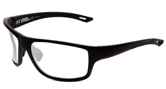 Profile View of Under Armour Battle Designer Reading Eye Glasses in Matte Black Mens Wrap Full Rim Acetate 65 mm