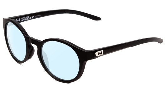 Profile View of Under Armour Infinity Designer Blue Light Blocking Eyeglasses in Matte Black Unisex Round Full Rim Acetate 52 mm