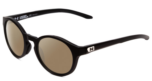 Profile View of Under Armour Infinity Designer Polarized Sunglasses with Custom Cut Amber Brown Lenses in Matte Black Unisex Round Full Rim Acetate 52 mm
