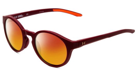 Profile View of Under Armour Infinity Designer Polarized Sunglasses with Custom Cut Red Mirror Lenses in Burgundy Red Unisex Round Full Rim Acetate 52 mm