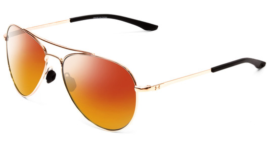 Profile View of Under Armour Instinct Designer Polarized Sunglasses with Custom Cut Red Mirror Lenses in Rose Gold Unisex Aviator Full Rim Metal 57 mm