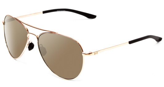Profile View of Under Armour Instinct Designer Polarized Sunglasses with Custom Cut Amber Brown Lenses in Rose Gold Unisex Aviator Full Rim Metal 57 mm