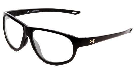 Profile View of Under Armour Intensity Designer Reading Eye Glasses in Gloss Black Ladies Oval Full Rim Acetate 59 mm