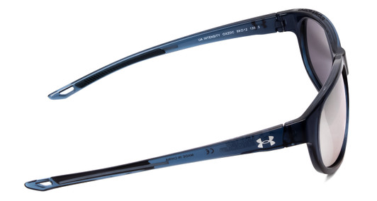 Side View of Under Armour Intensity Lady Designer Sunglasses in Matte Blue/Silver Mirror 59mm