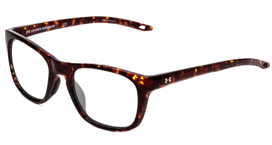 Profile View of Under Armour Raid Designer Reading Eye Glasses in Havana Tortoise Brown Gold Unisex Classic Full Rim Acetate 55 mm