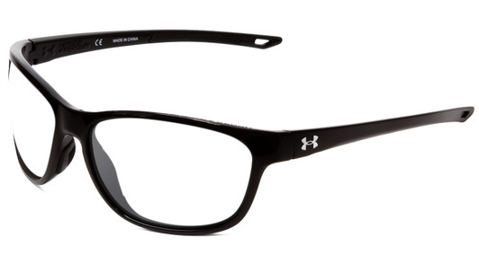 Profile View of Under Armour Undeniable Designer Reading Eye Glasses in Gloss Black Unisex Oval Full Rim Acetate 61 mm