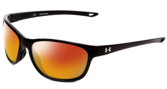 Profile View of Under Armour Undeniable Designer Polarized Sunglasses with Custom Cut Red Mirror Lenses in Gloss Black Unisex Oval Full Rim Acetate 61 mm