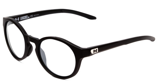 Profile View of Under Armour Infinity Designer Reading Eye Glasses in Matte Black Unisex Round Full Rim Acetate 52 mm