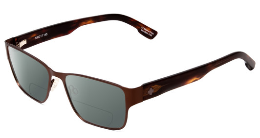 Profile View of SPY Optics Jett Designer Polarized Reading Sunglasses with Custom Cut Powered Smoke Grey Lenses in Mahogany Red Mojave Unisex Square Full Rim Metal 54 mm
