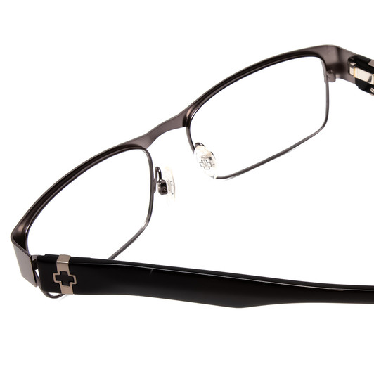 Close Up View of SPY Optic Trenton Rectangle Designer Reading Glasses Gun Metal Silver Black 55mm