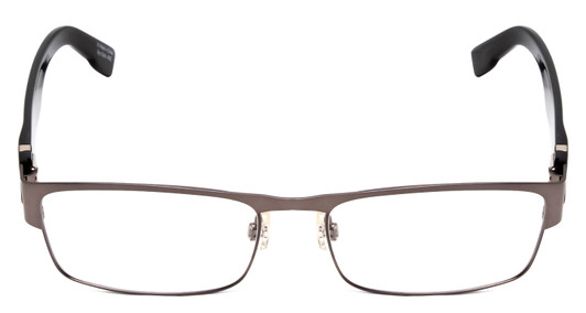 Front View of SPY Optics Trenton Designer Reading Eye Glasses with Custom Cut Powered Lenses in Gun Metal Silver Black Unisex Rectangle Full Rim Metal 55 mm