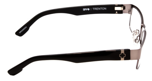 Side View of SPY Optics Trenton Designer Bi-Focal Prescription Rx Eyeglasses in Gun Metal Silver Black Unisex Rectangle Full Rim Metal 55 mm