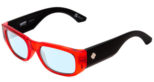 Profile View of SPY Optics Genre Designer Blue Light Blocking Eyeglasses in Crystal Red Matte Black Unisex Oval Full Rim Acetate 54 mm