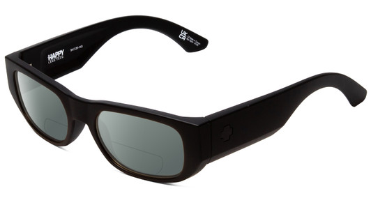 Profile View of SPY Optics Genre Designer Polarized Reading Sunglasses with Custom Cut Powered Smoke Grey Lenses in Matte Black Unisex Oval Full Rim Acetate 54 mm