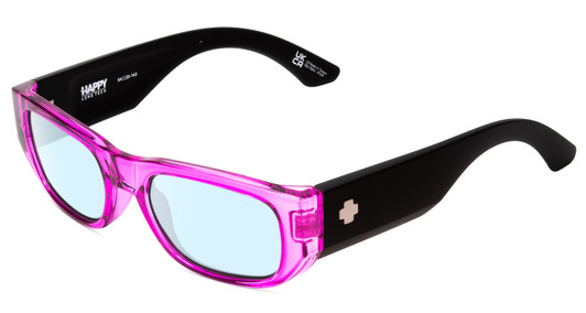 Profile View of SPY Optics Genre Designer Blue Light Blocking Eyeglasses in Crystal Magenta Matte Black Unisex Oval Full Rim Acetate 54 mm