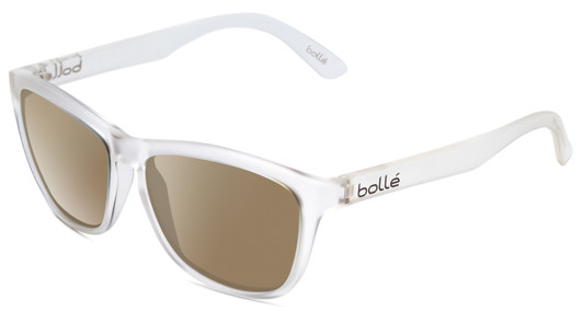 Profile View of Bolle 473 Designer Polarized Sunglasses with Custom Cut Amber Brown Lenses in Matte Crystal Clear Unisex Cateye Full Rim Acetate 57 mm
