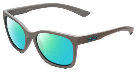 Profile View of Bolle Ada Designer Polarized Reading Sunglasses with Custom Cut Powered Green Mirror Lenses in Cool Matte Grey Unisex Classic Full Rim Acetate 44 mm