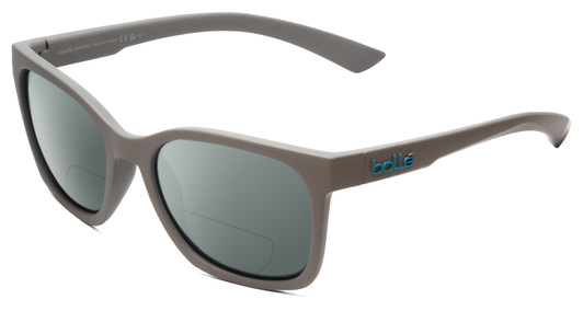Profile View of Bolle Ada Designer Polarized Reading Sunglasses with Custom Cut Powered Smoke Grey Lenses in Cool Matte Grey Unisex Classic Full Rim Acetate 44 mm