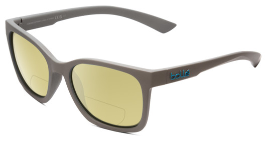 Profile View of Bolle Ada Designer Polarized Reading Sunglasses with Custom Cut Powered Sun Flower Yellow Lenses in Cool Matte Grey Unisex Classic Full Rim Acetate 44 mm