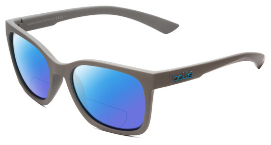 Profile View of Bolle Ada Designer Polarized Reading Sunglasses with Custom Cut Powered Blue Mirror Lenses in Cool Matte Grey Unisex Classic Full Rim Acetate 44 mm