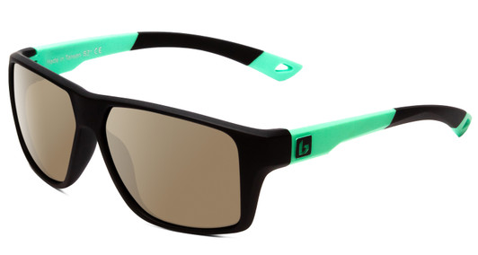 Profile View of Bolle Brecken Floatable Designer Polarized Sunglasses with Custom Cut Amber Brown Lenses in Matte Black Mint Green Unisex Square Full Rim Acetate 57 mm