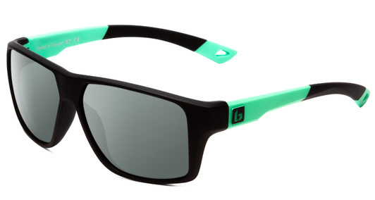 Profile View of Bolle Brecken Floatable Designer Polarized Sunglasses with Custom Cut Smoke Grey Lenses in Matte Black Mint Green Unisex Square Full Rim Acetate 57 mm