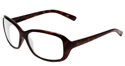 Profile View of Bolle Molly Designer Reading Eye Glasses in Dark Gloss Tortoise Havana Brown Gold Ladies Cateye Full Rim Acetate 58 mm
