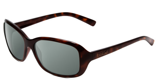 Profile View of Bolle Molly Designer Polarized Sunglasses with Custom Cut Smoke Grey Lenses in Dark Gloss Tortoise Havana Brown Gold Ladies Cateye Full Rim Acetate 58 mm