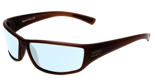 Profile View of Bolle Python Designer Blue Light Blocking Eyeglasses in Matte Transparent Chocolate Brown Unisex Wrap Full Rim Acetate 67 mm