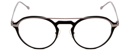 Front View of John Varvatos V160 Designer Bi-Focal Prescription Rx Eyeglasses in Matte Black Silver Unisex Round Full Rim Metal 50 mm