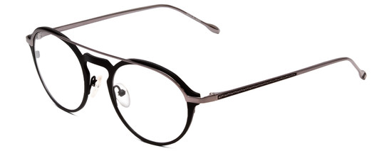 Profile View of John Varvatos V160 Designer Progressive Lens Prescription Rx Eyeglasses in Matte Black Silver Unisex Round Full Rim Metal 50 mm