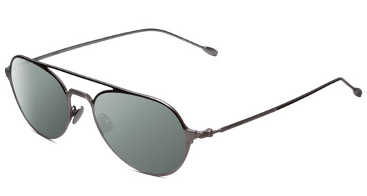 Profile View of John Varvatos V164 Designer Polarized Sunglasses with Custom Cut Smoke Grey Lenses in Gun Metal Silver Unisex Aviator Full Rim Metal 53 mm
