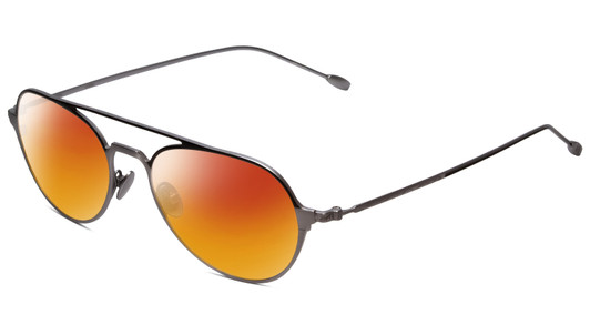 Profile View of John Varvatos V164 Designer Polarized Sunglasses with Custom Cut Red Mirror Lenses in Gun Metal Silver Unisex Aviator Full Rim Metal 53 mm