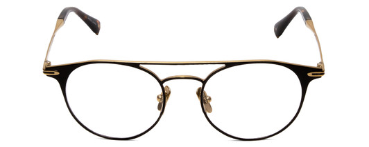 Front View of John Varvatos V169 Designer Single Vision Prescription Rx Eyeglasses in Black Gold Tortoise Ladies Round Full Rim Metal 49 mm