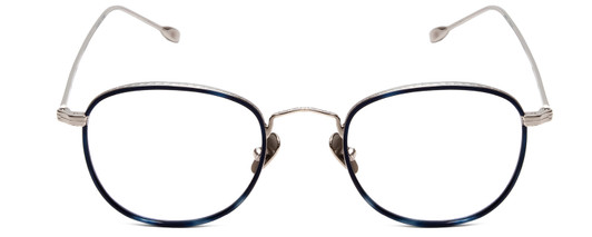 Front View of John Varvatos V178 Designer Bi-Focal Prescription Rx Eyeglasses in Satin Blue Silver Unisex Round Full Rim Metal 49 mm